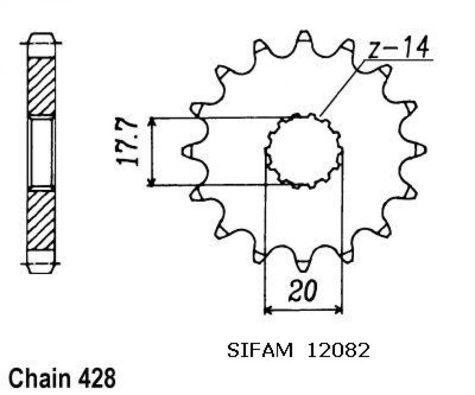 Pignon de sortie de boite Sifam pour Moto Yamaha 85 Yz Petites Roues 2002 à 2023 Neuf