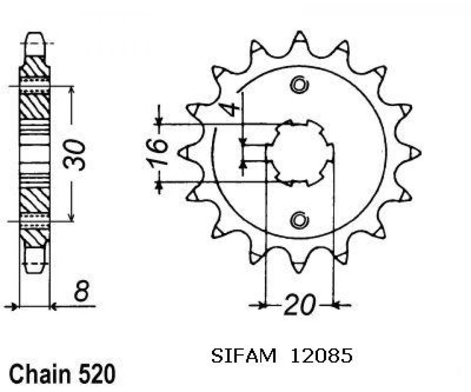 Pignon de sortie de boite Sifam pour Moto Cagiva 250 WMX 1987 à 1988 Neuf