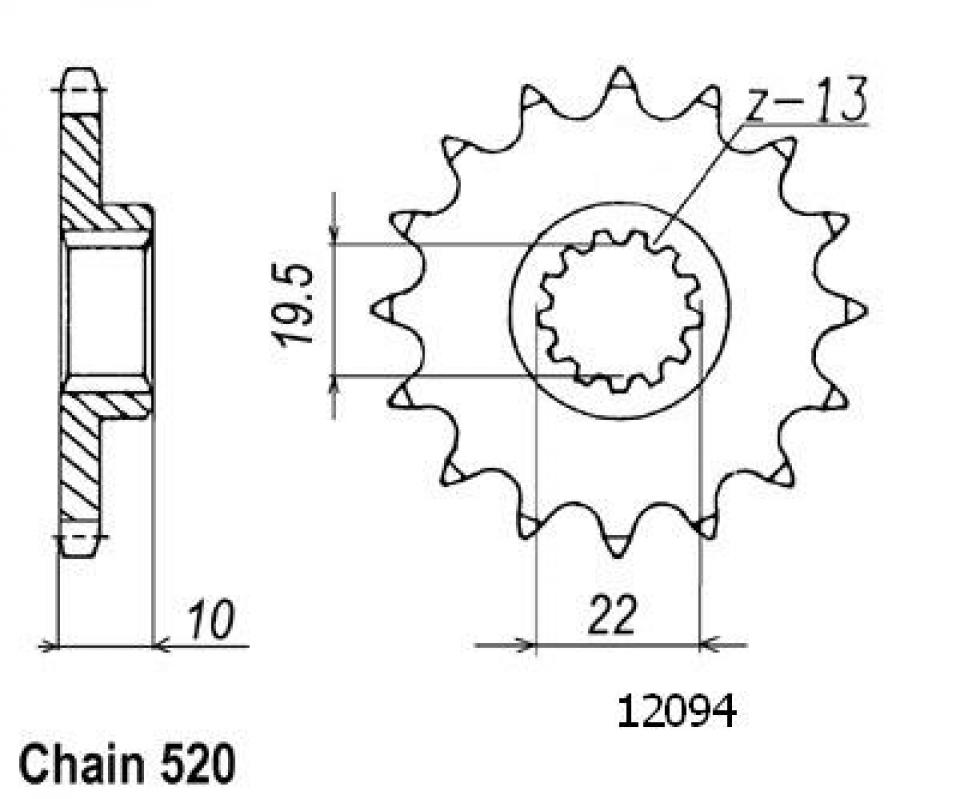 Pignon de sortie de boite Sifam pour Moto Suzuki 250 RM 1983 à 1987 14 dents pas 520 Neuf