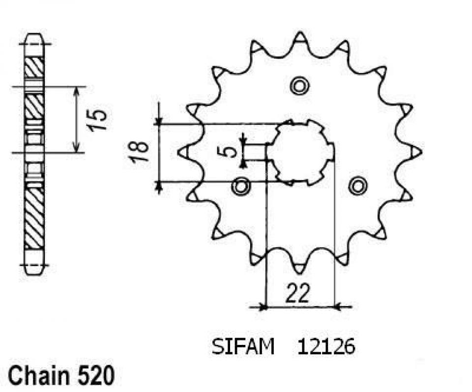 Pignon de sortie de boite Sifam pour Moto Kawasaki 125 KX 1998 à 2002 12 dents pas 520 Neuf