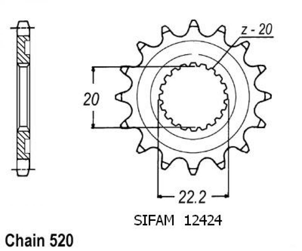 Pignon de sortie de boite Sifam pour Moto Yamaha 250 Wr X 2008 à 2010 Neuf