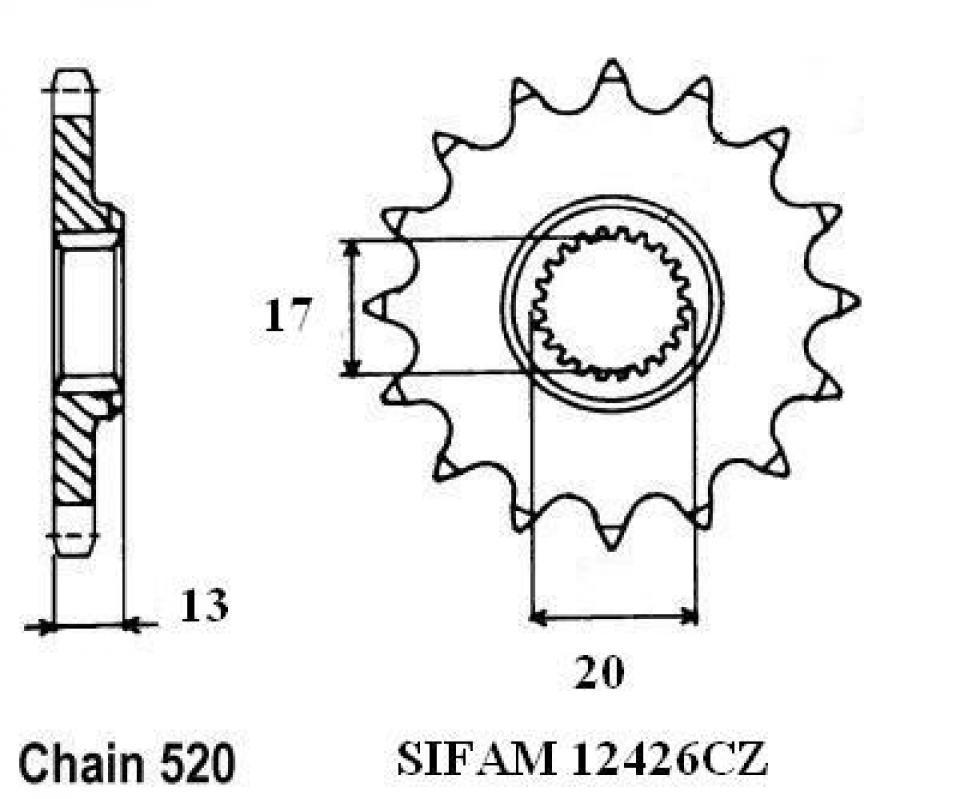 Pignon de sortie de boite Sifam pour Moto TM 144 Mx 2T Cross 2012 à 2020 12 dents pas 520 Neuf