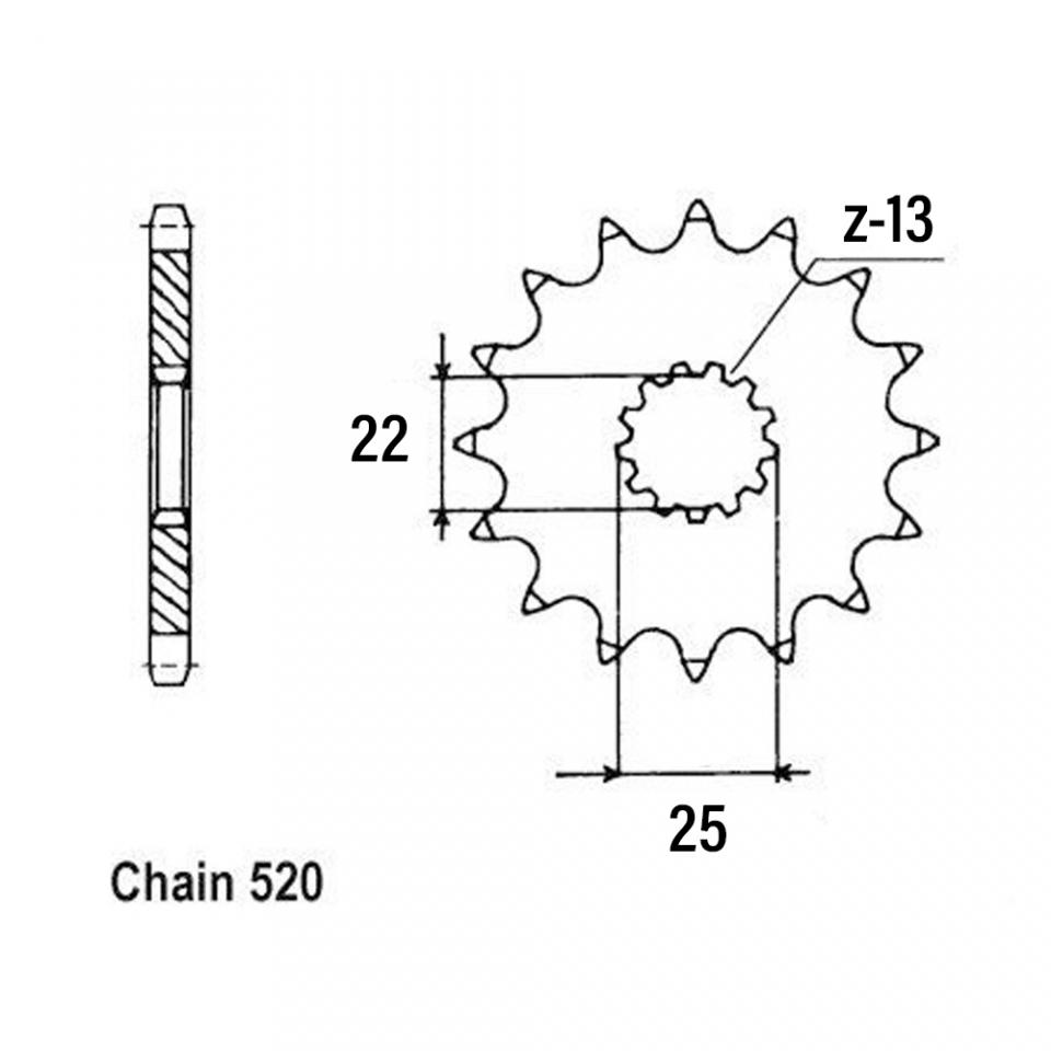 Pignon de sortie de boite Sifam pour moto 14 dents pas 520 Neuf