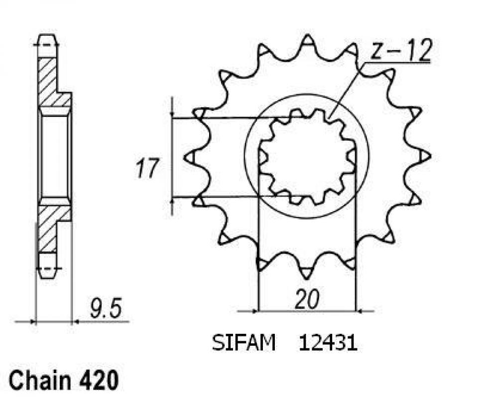 Pignon de sortie de boite Sifam pour Moto KTM 60 SX 1999 à 2002 12 dents pas 420 Neuf