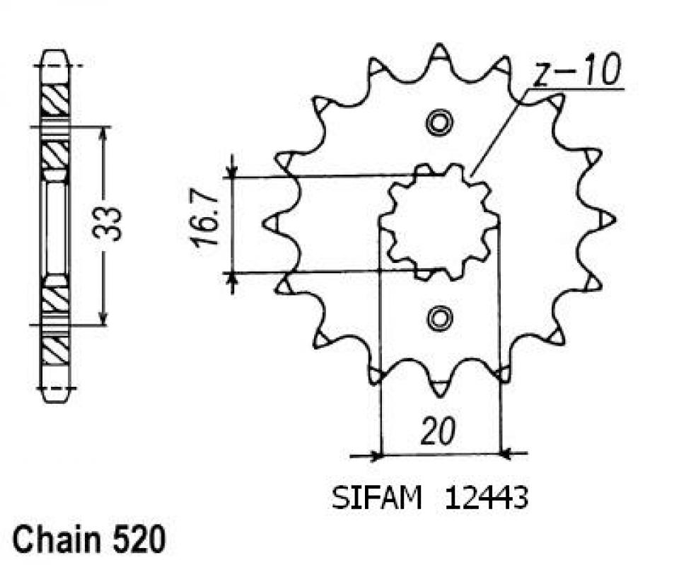 Pignon de sortie de boite Sifam pour Moto Suzuki 250 Gsx E 1980 à 1987 Neuf