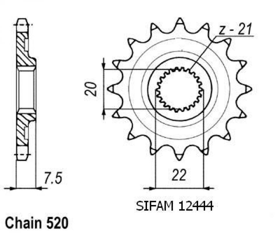 Pignon de sortie de boite Sifam pour Moto HM 300 Cre-F X 2008 à 2012 14 dents pas 520 Neuf