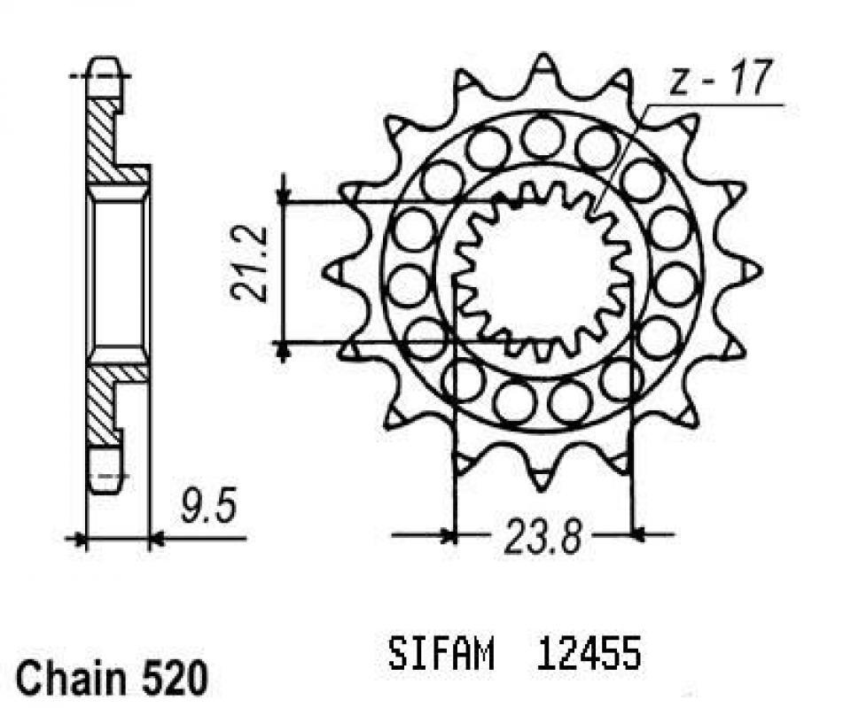 Pignon de sortie de boite Sifam pour Moto Suzuki 450 Rm-Z 4T 2005 à 2007 14 dents pas 520 Neuf