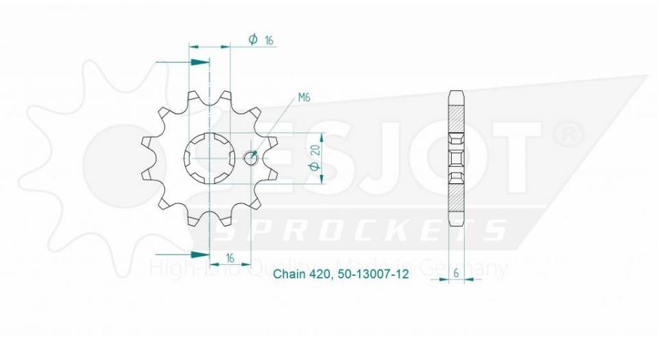 Pignon de sortie de boite Esjot pour Moto Yamaha 80 Rd Lc2 1982 à 1985 12 dents pas 420 Neuf