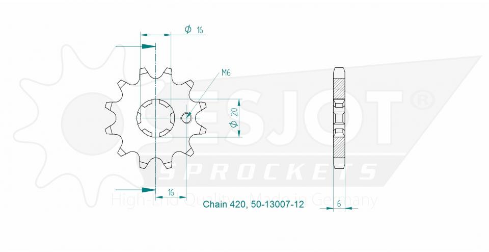 Pignon de sortie de boite Esjot pour Moto Yamaha 80 Rd Lc2 1982 à 1985 12 dents pas 420 Neuf