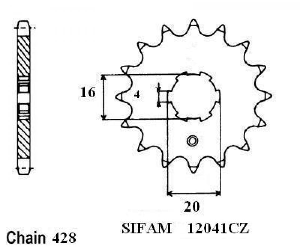 Pignon de sortie de boite Esjot pour Moto Kawasaki 80 Kx Grandes Roues 1990 14 dents pas 428 Neuf