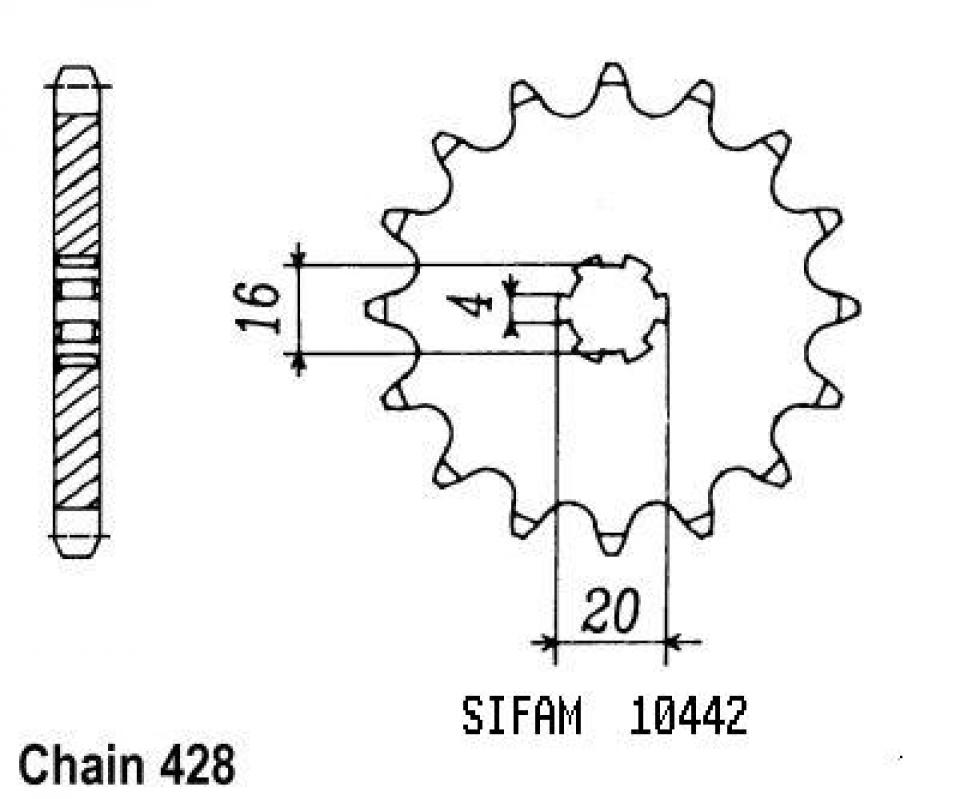 Pignon de sortie de boite Esjot pour Moto Yamaha 80 YZ 1984 à 1992 14 dents pas 428 Neuf