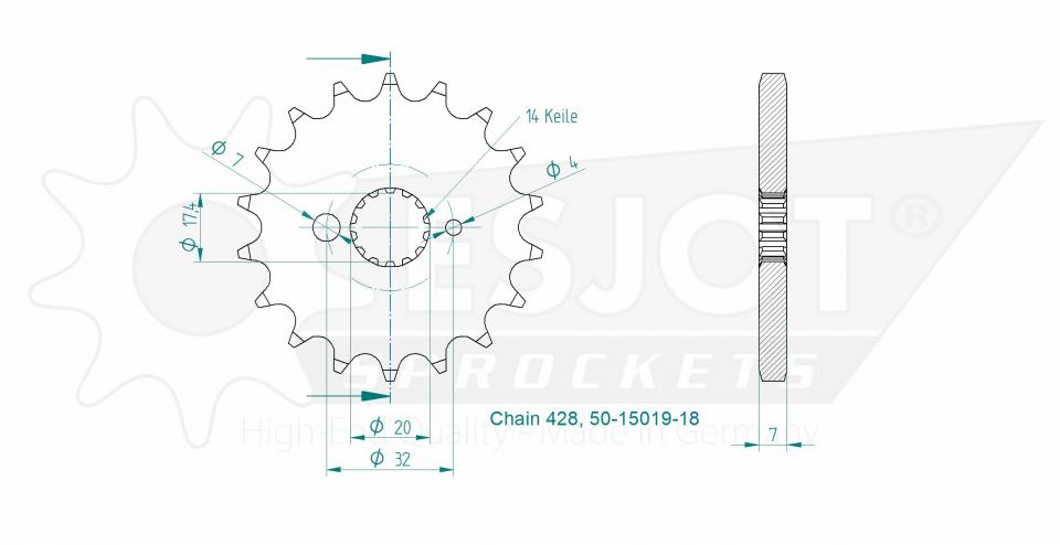 Pignon de sortie de boite Esjot pour Moto Yamaha 125 TZR RR 1994 à 1999 18 dents pas 428 Neuf