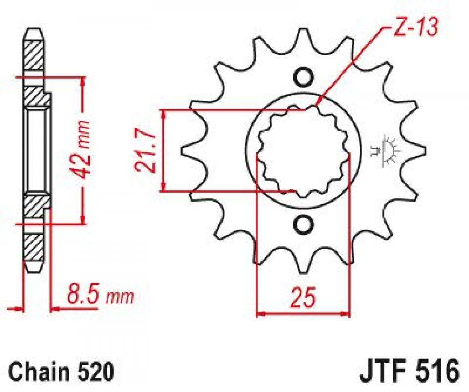 Pignon de sortie de boite Esjot pour Moto Kawasaki 250 KLX 2009 à 2016 13 dents pas 520 Neuf