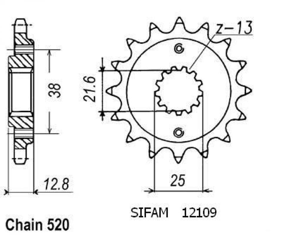 Pignon de sortie de boite Esjot pour Moto Kawasaki 650 KLX R 1993 à 2001 14 dents pas 520 Neuf