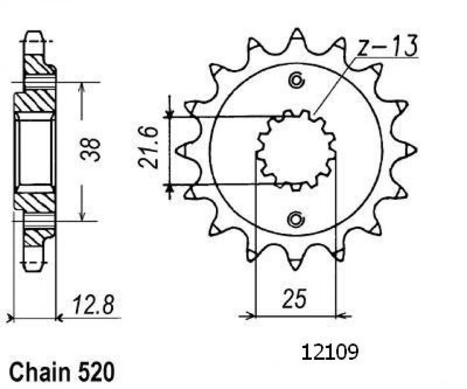 Pignon de sortie de boite Esjot pour Moto Kawasaki 650 KLR Tengai 1990 à 1992 15 dents pas 520 Neuf