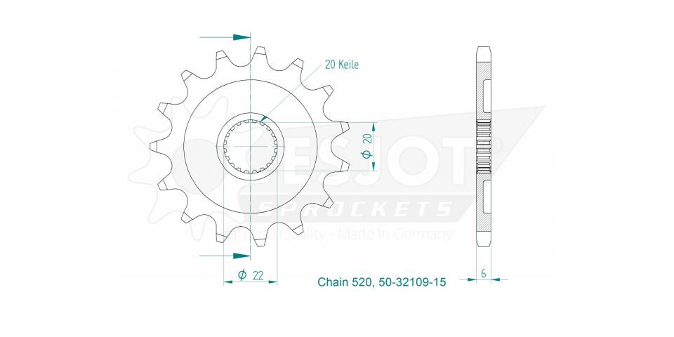 Pignon sortie de boite Esjot pour moto Yamaha 125 YZ 15 dts pas 520 50-32109-15