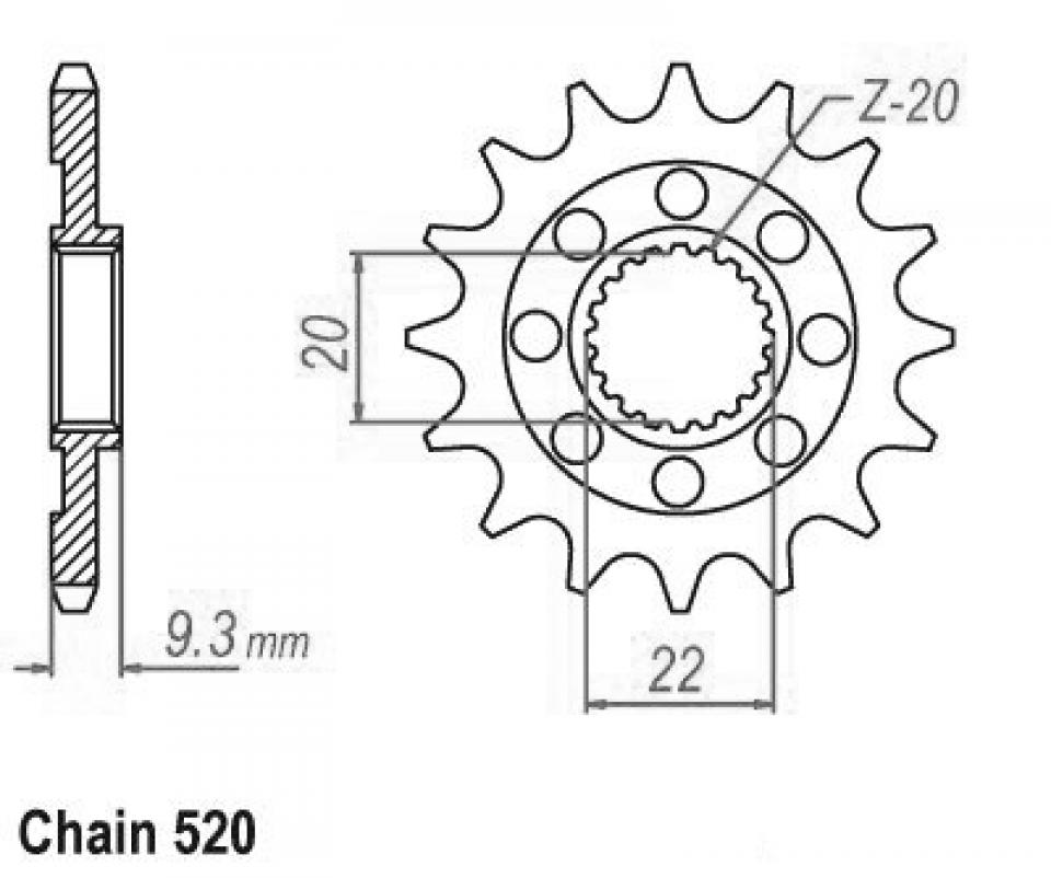 Pignon de sortie de boite Esjot pour Moto Kawasaki 250 Kx-F 4T Fi 2011 à 2021 13 dents pas 520 Neuf