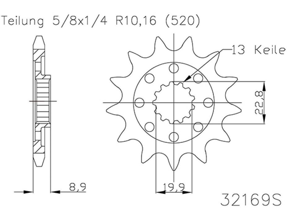 Pignon de sortie de boite Esjot pour Moto Suzuki 250 Rm-Z 4T 2013 à 2023 13 dents pas 520 Neuf