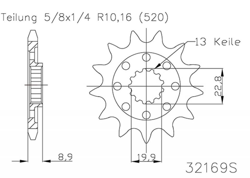 Pignon de sortie de boite Esjot pour Moto Suzuki 250 Rm-Z 4T 2013 à 2023 13 dents pas 520 Neuf