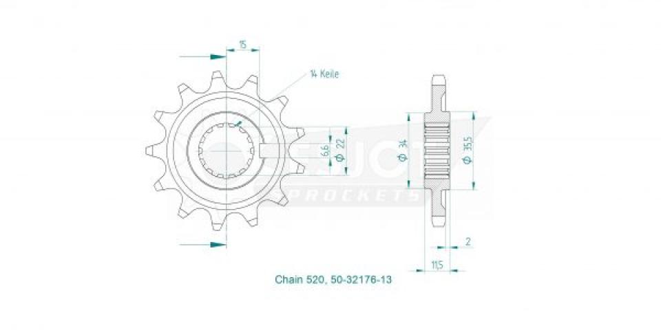 Pignon de sortie de boite Esjot pour Moto Sherco 250 Se 2T Enduro 2014 à 2018 13 dents pas 520 Neuf