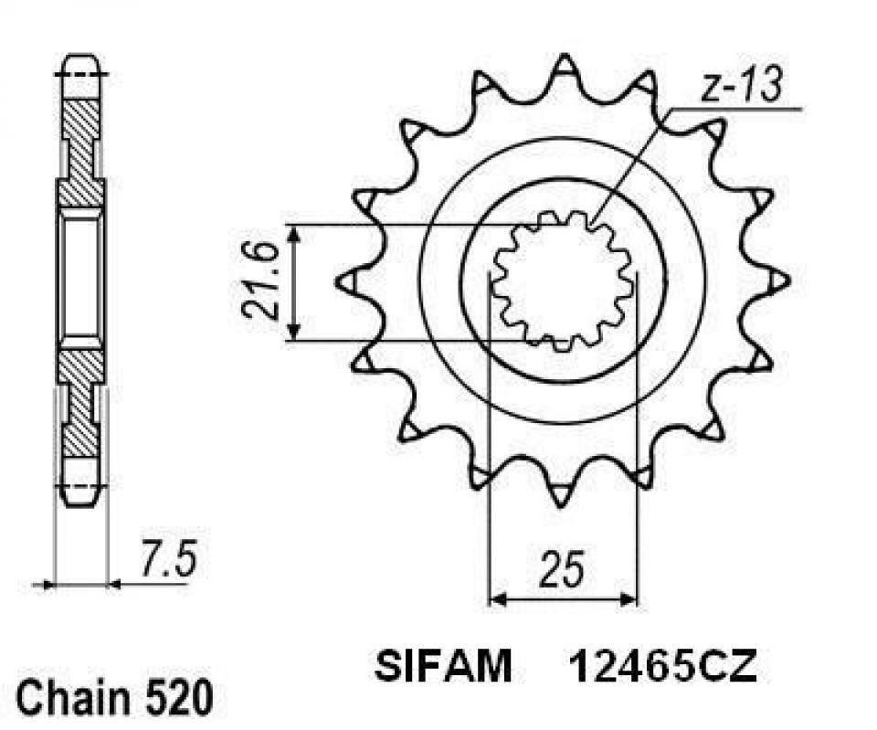 Pignon de sortie de boite Sifam pour Quad Kawasaki 450 Kfx R 2008 à 2014 14 dents pas 520 Neuf