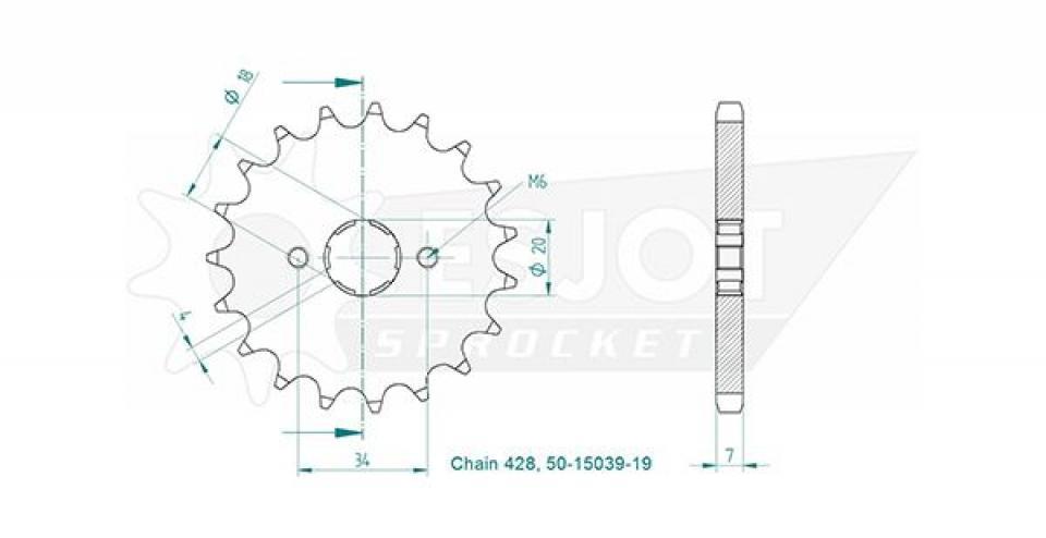 Pignon de sortie de boite Esjot pour Quad KASEA 50 SKYHAWK 2004 19 dents pas 428 Neuf