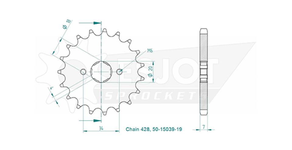 Pignon de sortie de boite Esjot pour Quad KASEA 50 SKYHAWK 2004 19 dents pas 428 Neuf