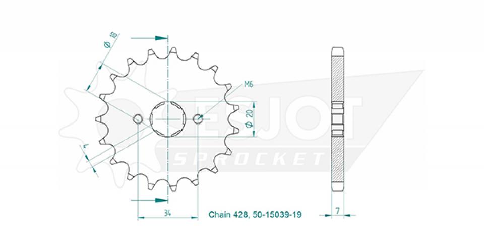 Pignon de sortie de boite Esjot pour Quad KASEA 50 SKYHAWK 2004 19 dents pas 428 Neuf