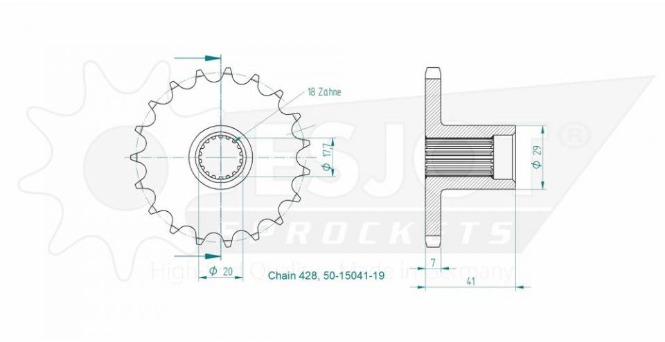 Pignon de sortie de boite Esjot pour Quad Polaris 90 Predator 2003 à 2005 19 dents pas 428 Neuf