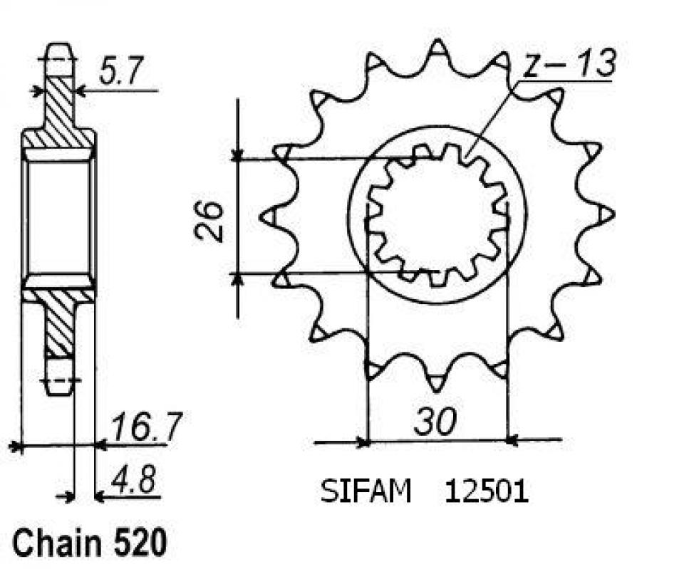 Pignon de sortie de boite Sifam pour moto Honda 1000 CBR 15 dents pas 520 Neuf