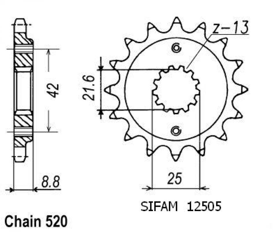 Pignon de sortie de boite Sifam pour Moto Neuf