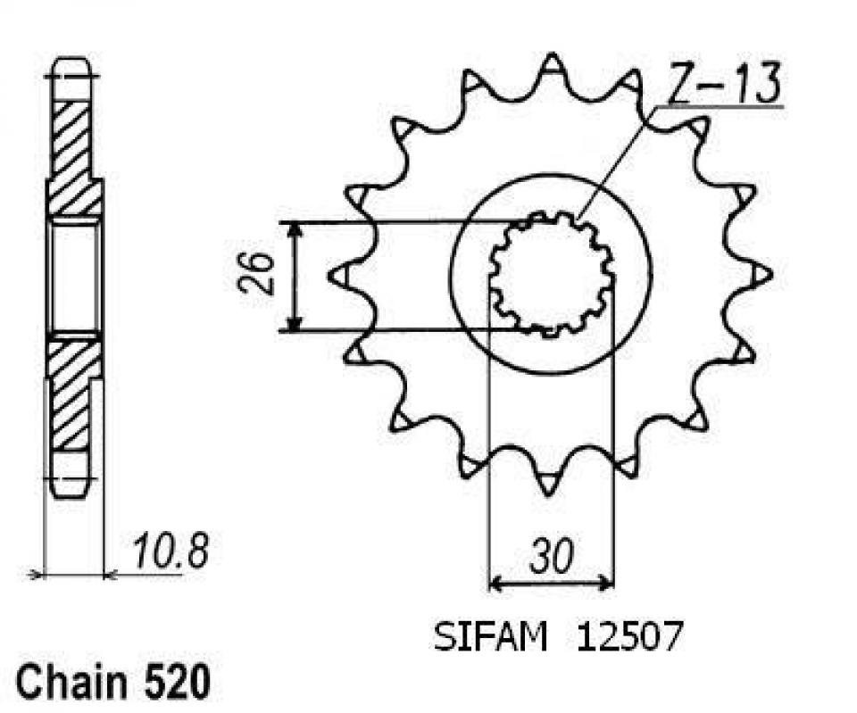 Pignon de sortie de boite Sifam pour moto 15 dents pas 520 Neuf