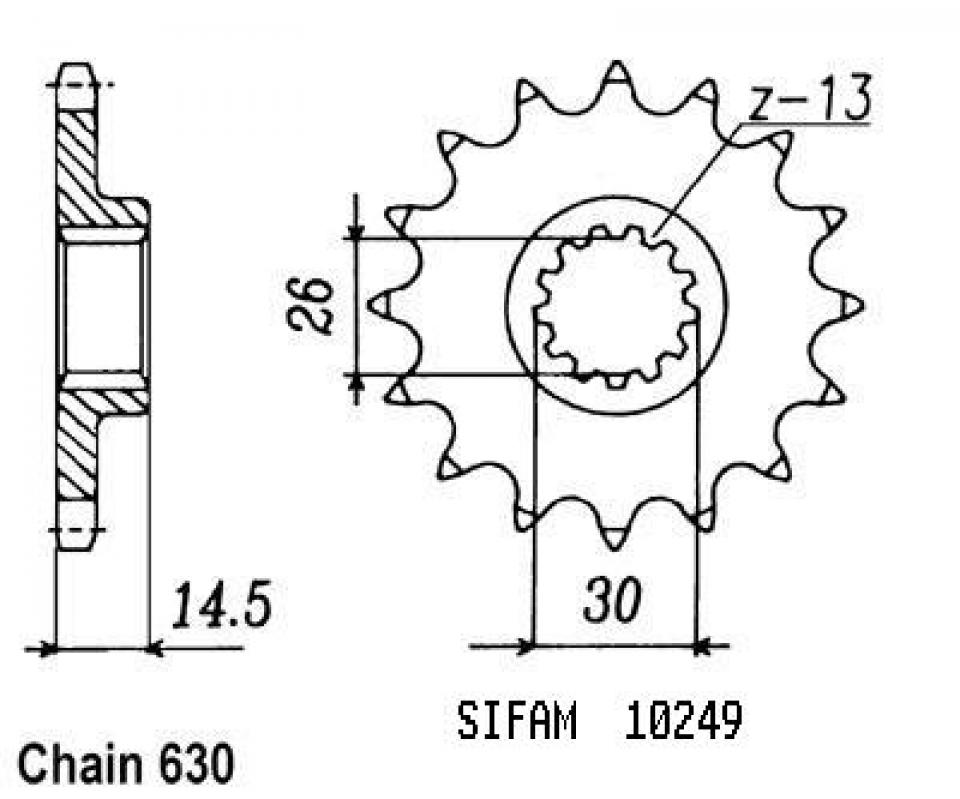 Pignon de sortie de boite Sifam pour Moto Honda 1000 Cbx Z 1979 à 1980 15 dents pas 630 Neuf