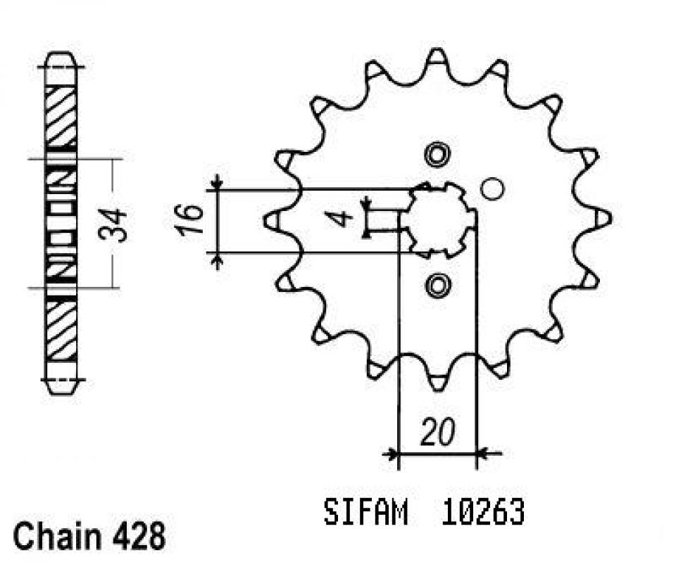 Pignon de sortie de boite Sifam pour Moto Yamaha 125 Dt Lc 1982 à 1984 15 dents pas 428 Neuf