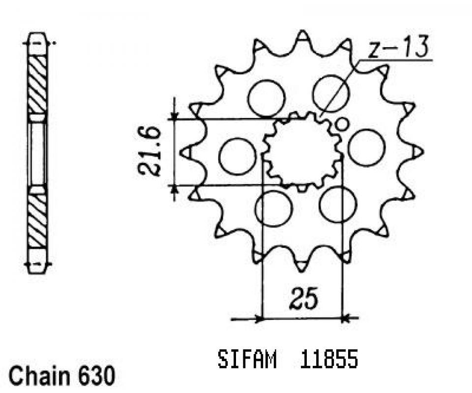 Pignon de sortie de boite Sifam pour Moto Suzuki 750 Gsx Et Ex 1980 à 1986 15 dents pas 630 Neuf