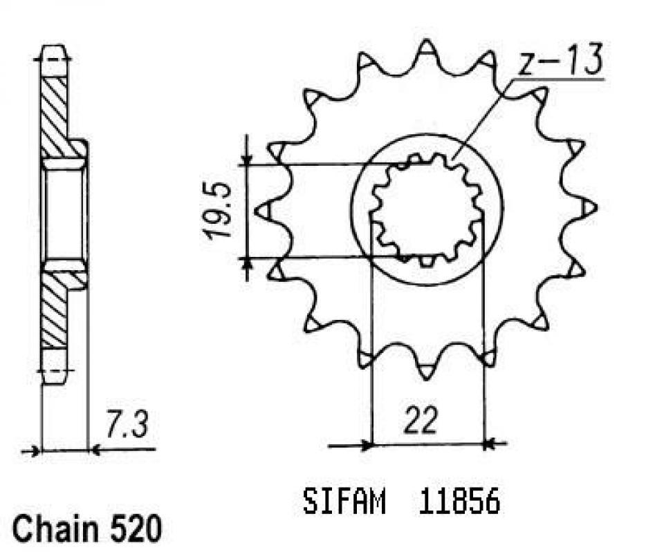 Pignon de sortie de boite Sifam pour Moto Suzuki 250 DR S 1984 à 1987 14 dents pas 520 Neuf