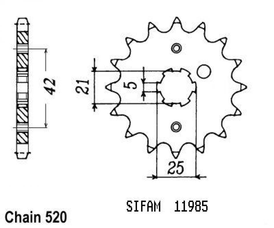 Pignon de sortie de boite Sifam pour Moto Yamaha 490 IT 1983 à 1985 Neuf