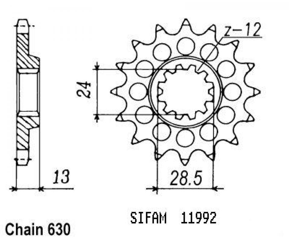 Pignon de sortie de boite Sifam pour Moto Kawasaki 1000 Z R 1982 à 1983 15 dents pas 630 Neuf