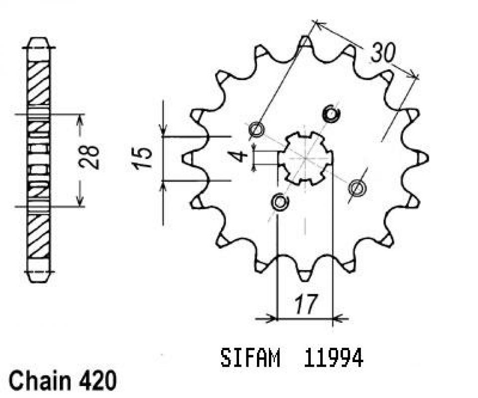 Pignon de sortie de boite Sifam pour Moto Honda 125 MSX 2013 à 2023 15 dents pas 420 Neuf