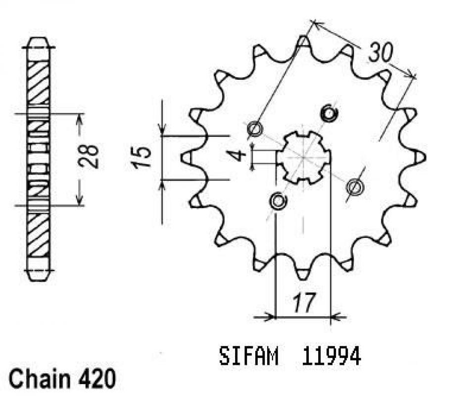 Pignon de sortie de boite Sifam pour Moto Honda 70 XR R 1991 à 1999 15 dents pas 420 Neuf