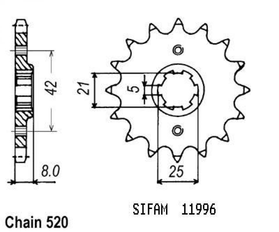 Pignon de sortie de boite Sifam pour Moto Yamaha 600 SRX 1985 à 1989 Neuf