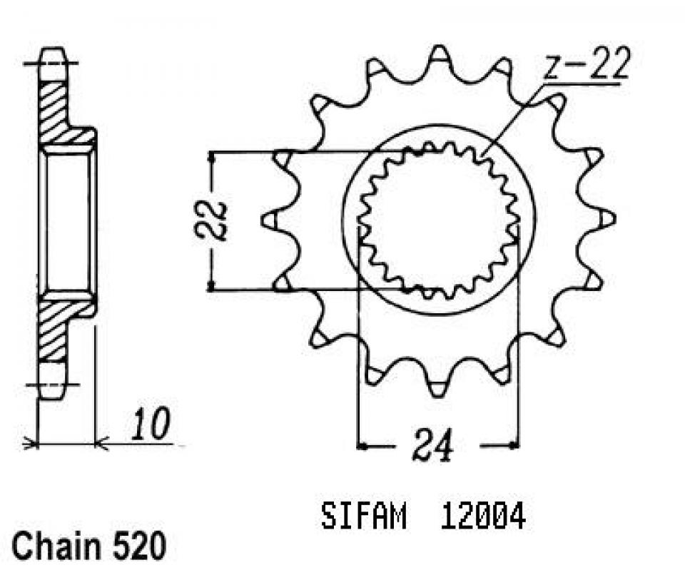 Pignon de sortie de boite Sifam pour Moto Aprilia 125 Tuareg Wind 1988 à 1989 15 dents pas 520 Neuf