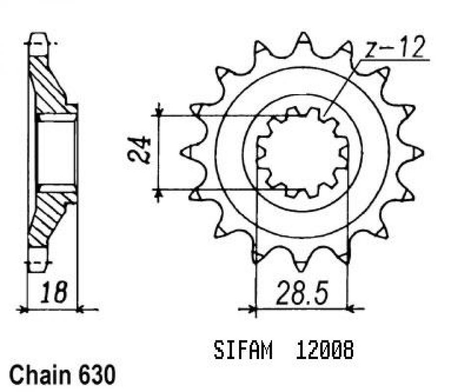 Pignon de sortie de boite Sifam pour Moto Kawasaki 1100 Gpz A 1983 à 1985 15 dents pas 630 Neuf