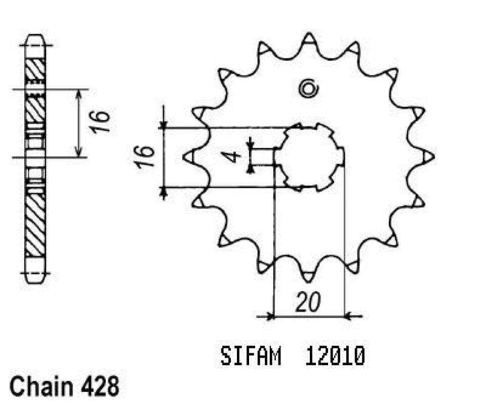 Pignon de sortie de boite Sifam pour Moto Yamaha 80 Dt Lc 1983 à 1984 12 dents pas 428 Neuf