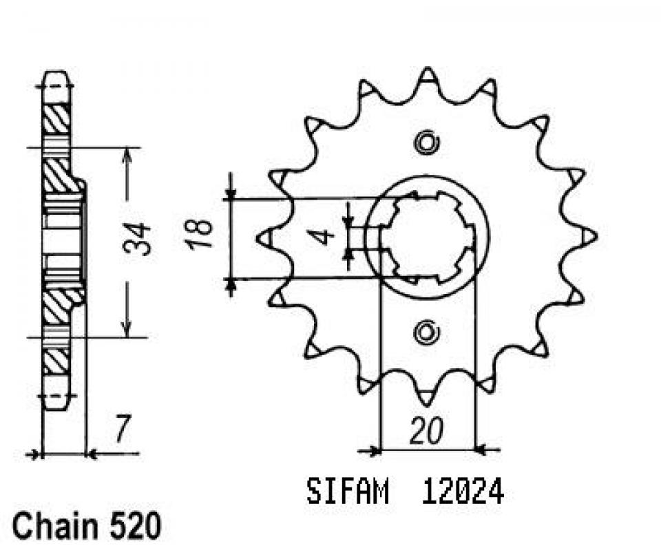 Pignon de sortie de boite Sifam pour Quad Barossa 170 Magna 2003 à 2004 12 dents pas 520 Neuf