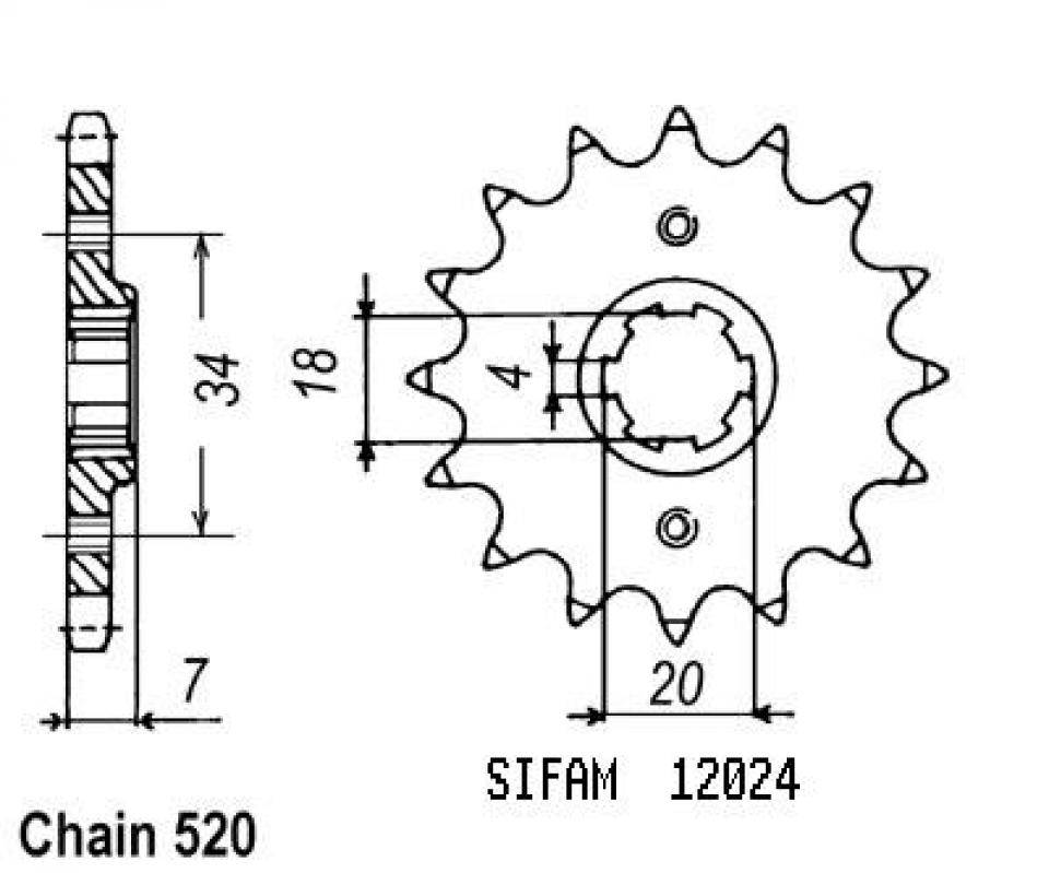 Pignon de sortie de boite Sifam pour Quad Triton 170 Adventurer 2003 à 2005 12 dents pas 520 Neuf