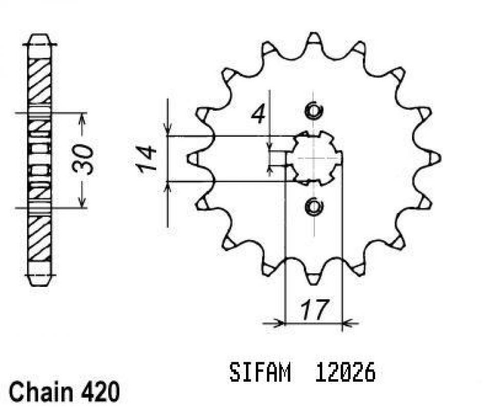 Pignon de sortie de boite Sifam pour Mobylette Kawasaki 50 AR 1981 à 1998 13 dents pas 420 Neuf