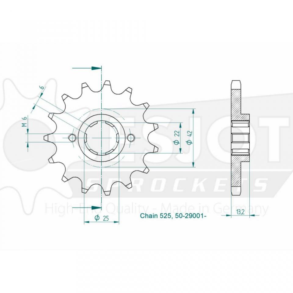 Pignon sortie boite Esjot pour moto Honda 450 Cmx Rebel 1986 à 1987 15 dts P 525