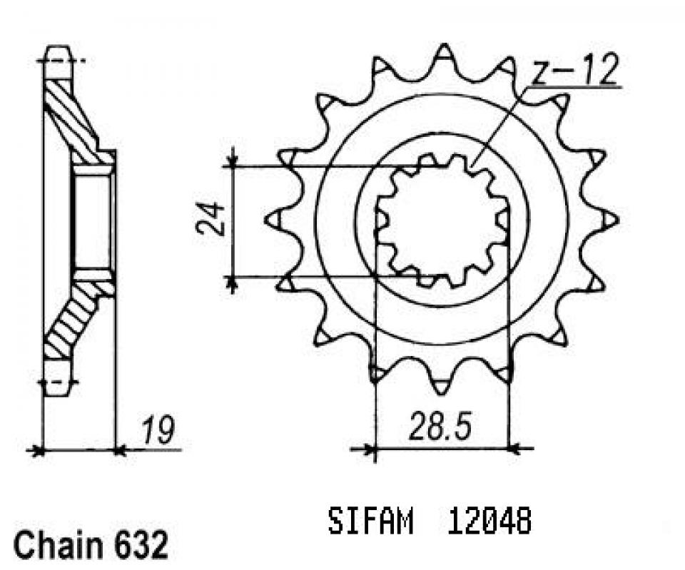 Pignon de sortie de boite Sifam pour Moto Kawasaki 1000 Gpz Rx 1986 à 1989 15 dents pas 632 Neuf