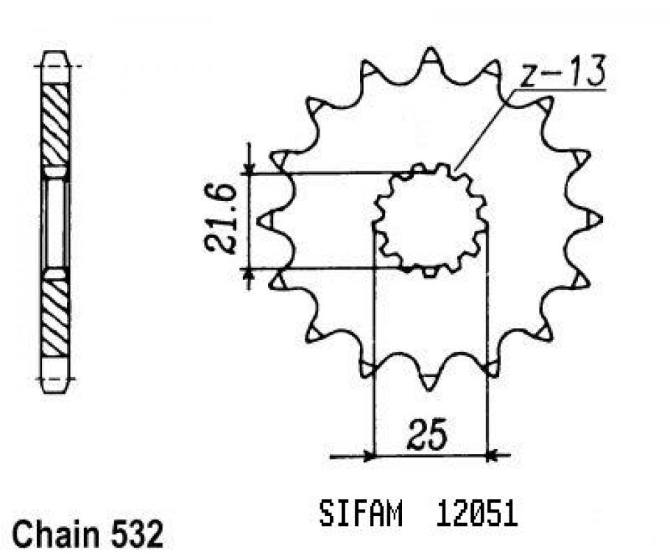 Pignon de sortie de boite Sifam pour Moto Suzuki 1100 Gsx-R W 1995 à 1998 16 dents pas 532 Neuf
